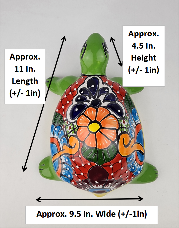 Green Talavera-Style Turtle Figurine 11" – Mexican Ceramic Folk Art
