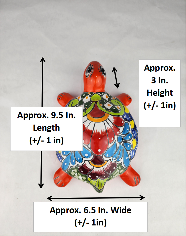 Orange Talavera-Style Ceramic Turtle Figurine 9.5" – Mexican Folk Art Décor