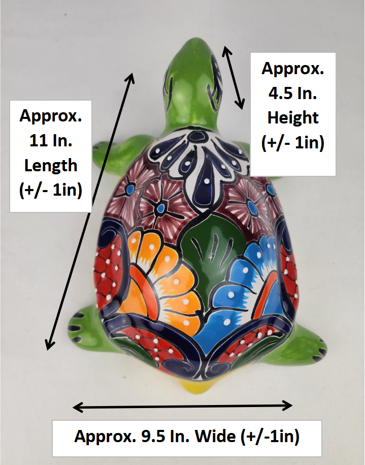 Green Talavera-Style Turtle Figurine 11" – Mexican Garden Folk Art