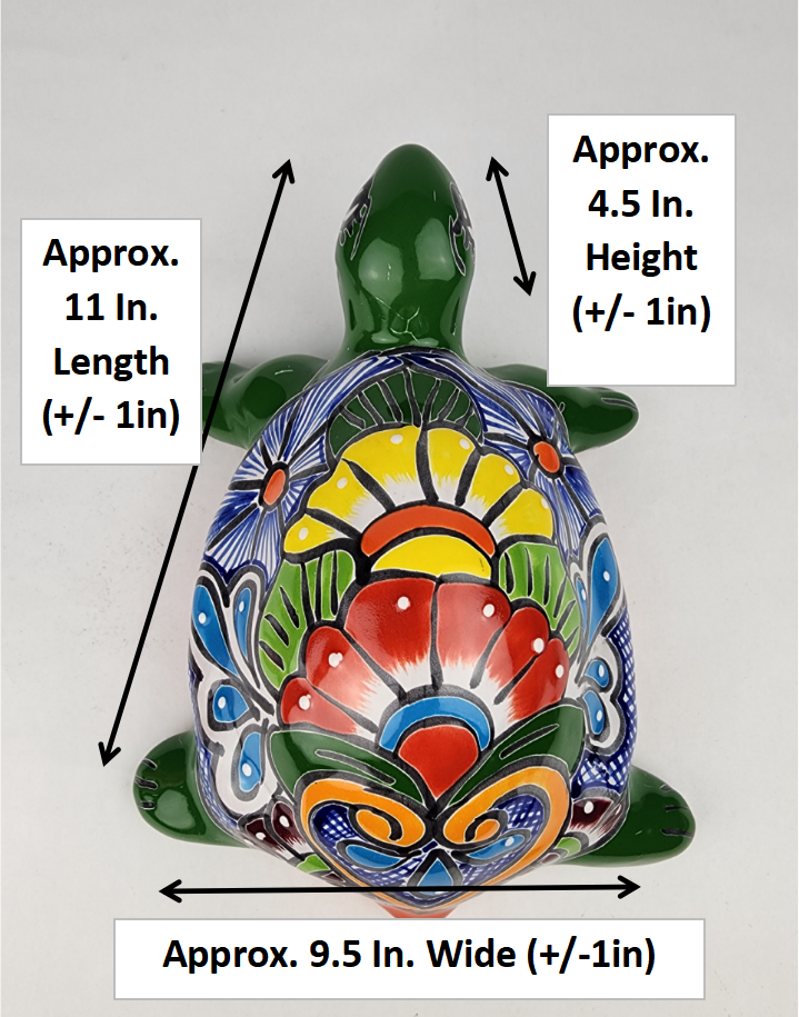 Green Talavera-Style Turtle Figurine 11" – Mexican Ceramic Patio Décor