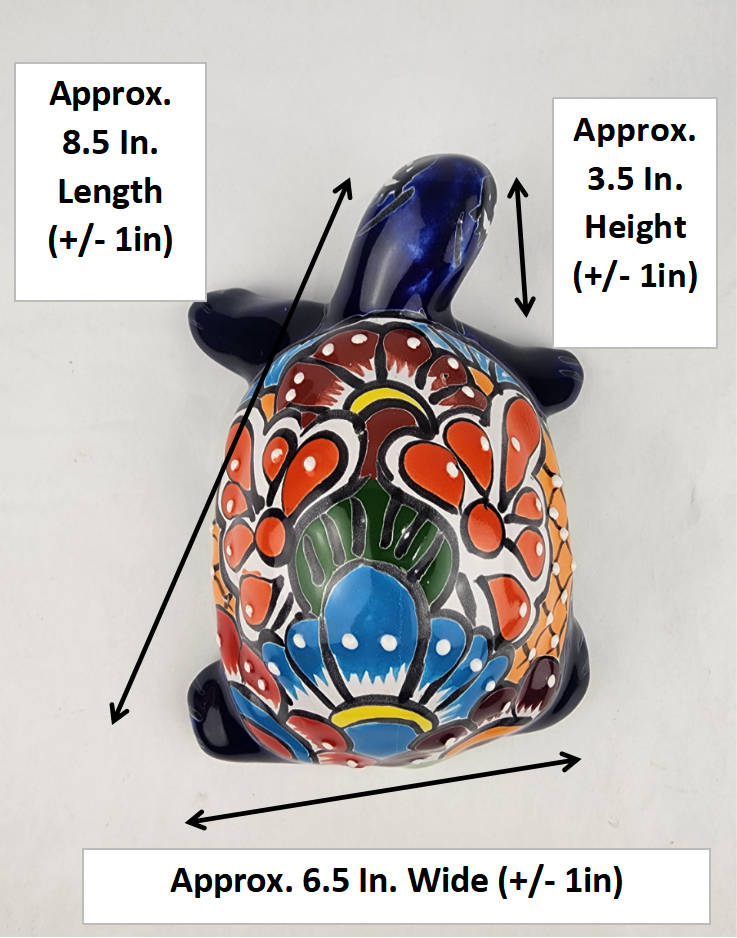 Talavera-Style Ceramic Turtle Figurine 8.5" – Mexican Folk Art Décor