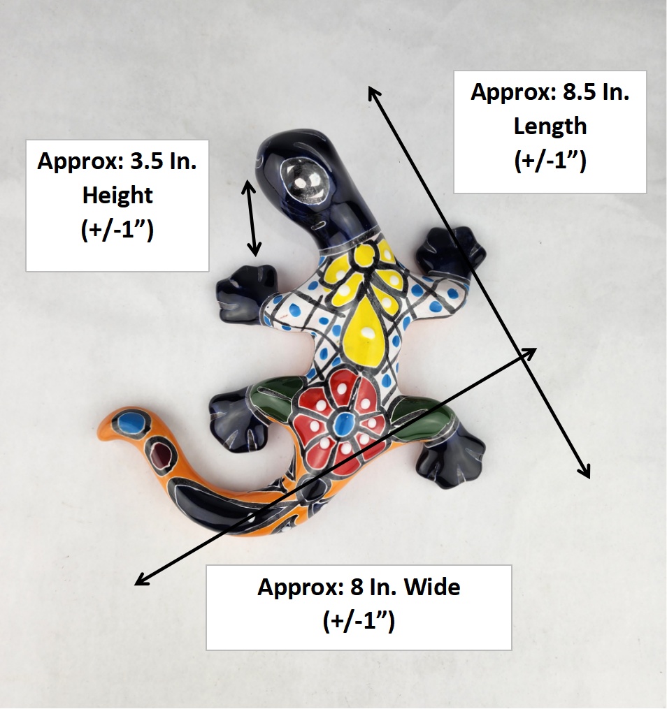 Blue Talavera-Style Gecko – Handcrafted Mexican Folk Art Décor