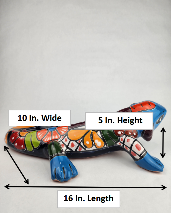 Iguana Hand Painted Ceramic Figure Mexican Talavera Folk Art Pottery