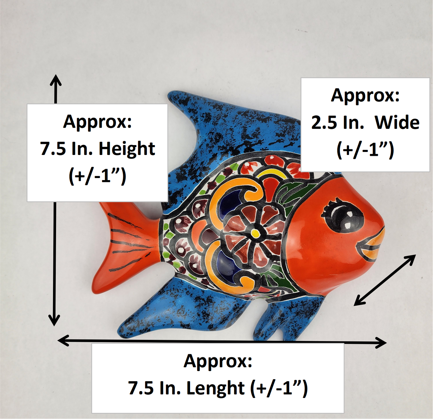 Blue & Orange Talavera-Style Fish Wall Décor 7.5" – Mexican Ceramic Folk Art