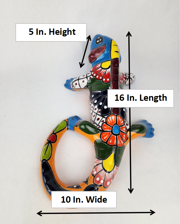 Hand Painted Clay Iguana Figurine Mexican Talavera Folk Art Home Decor