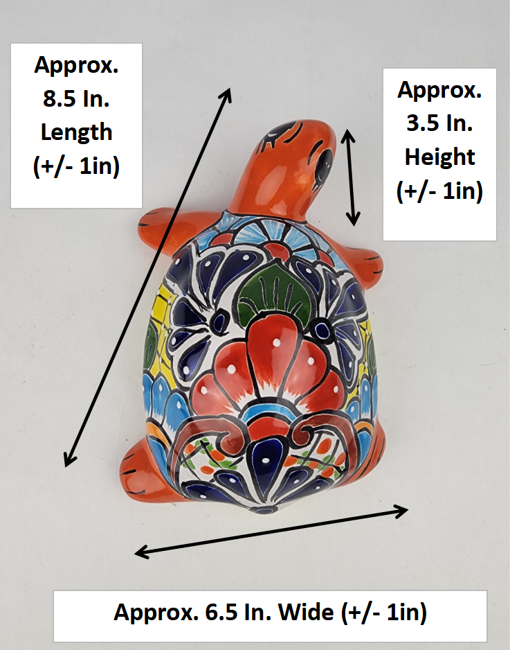 Red Orange Talavera-Style Turtle Figurine 8.5" – Mexican Ceramic Folk Art