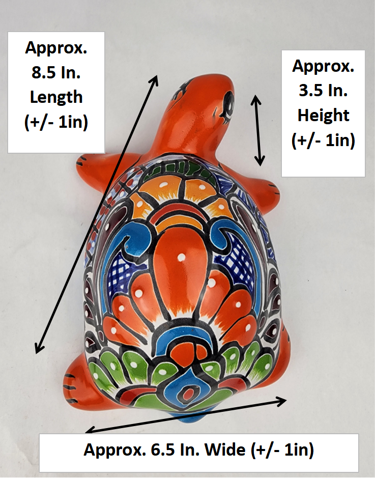Red Orange Talavera-Style Turtle Figurine 8.5" – Mexican Folk Art Décor