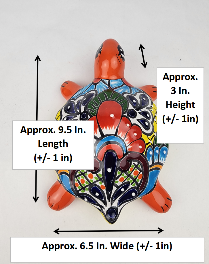 Red Orange Talavera-Style Turtle Figurine 9.5" – Mexican Ceramic Décor