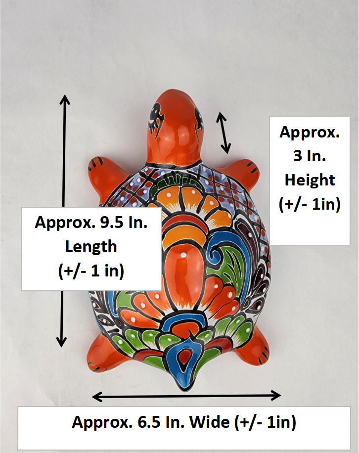 Red Orange Talavera-Style Turtle Figurine 9.5" – Mexican Folk Art Accent
