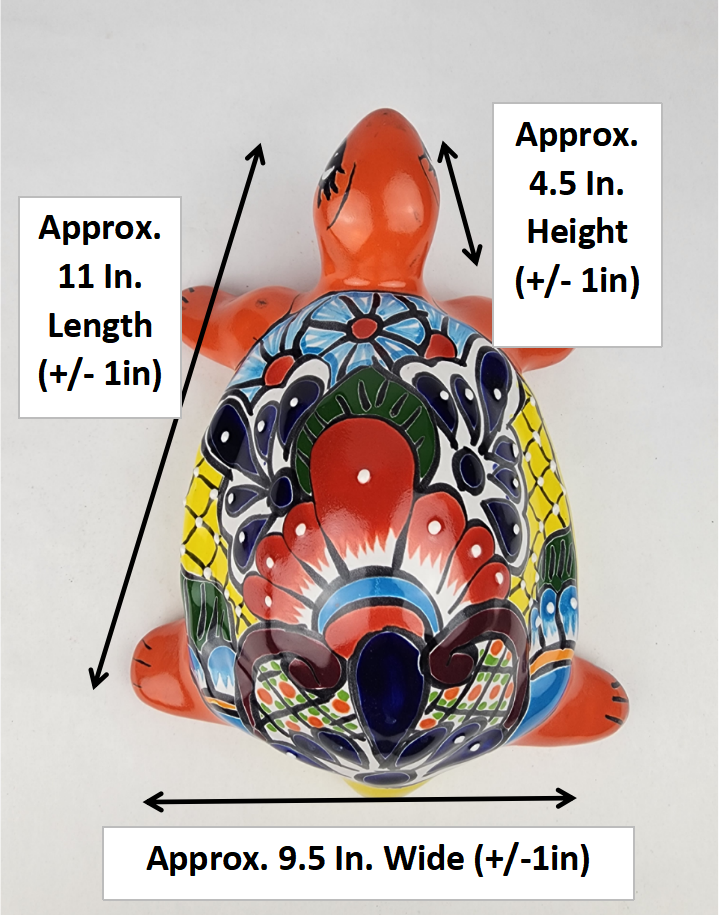 Red Orange Talavera-Style Turtle Figurine 11" – Mexican Ceramic Garden Décor