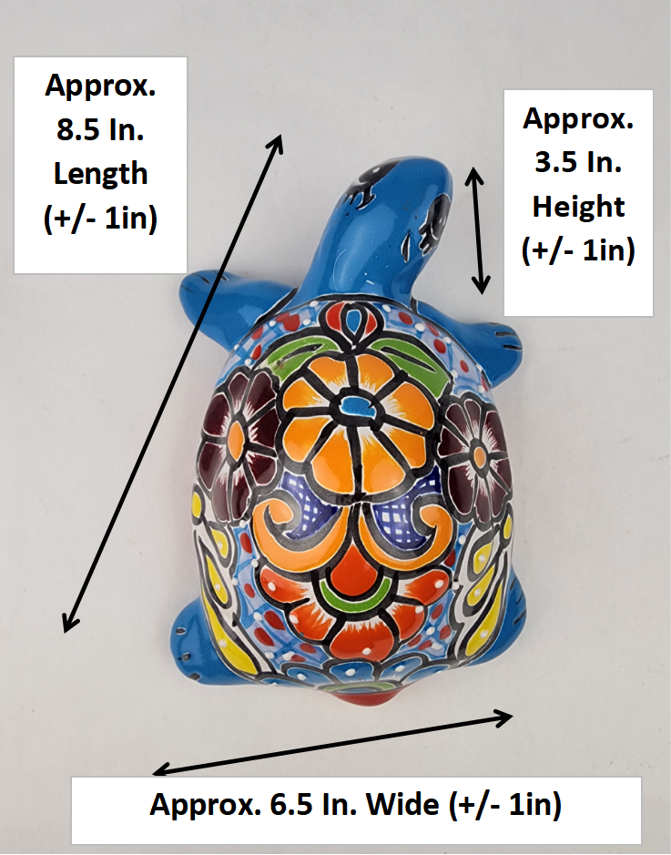 Sky Blue Talavera-Style Turtle Figurine 8.5" – Mexican Ceramic Folk Art
