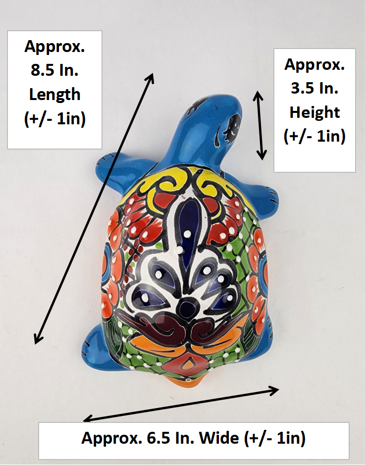 Sky Blue Talavera-Style Turtle Figurine 8.5" – Mexican Garden Folk Art