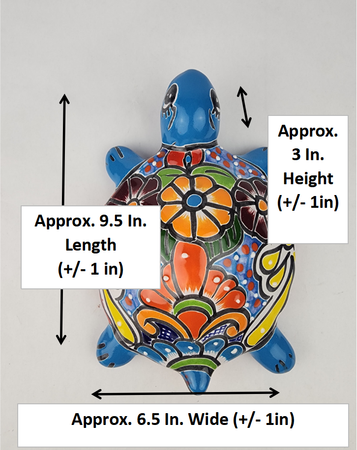 Sky Blue Talavera-Style Turtle Figurine 9.5" – Mexican Ceramic Décor