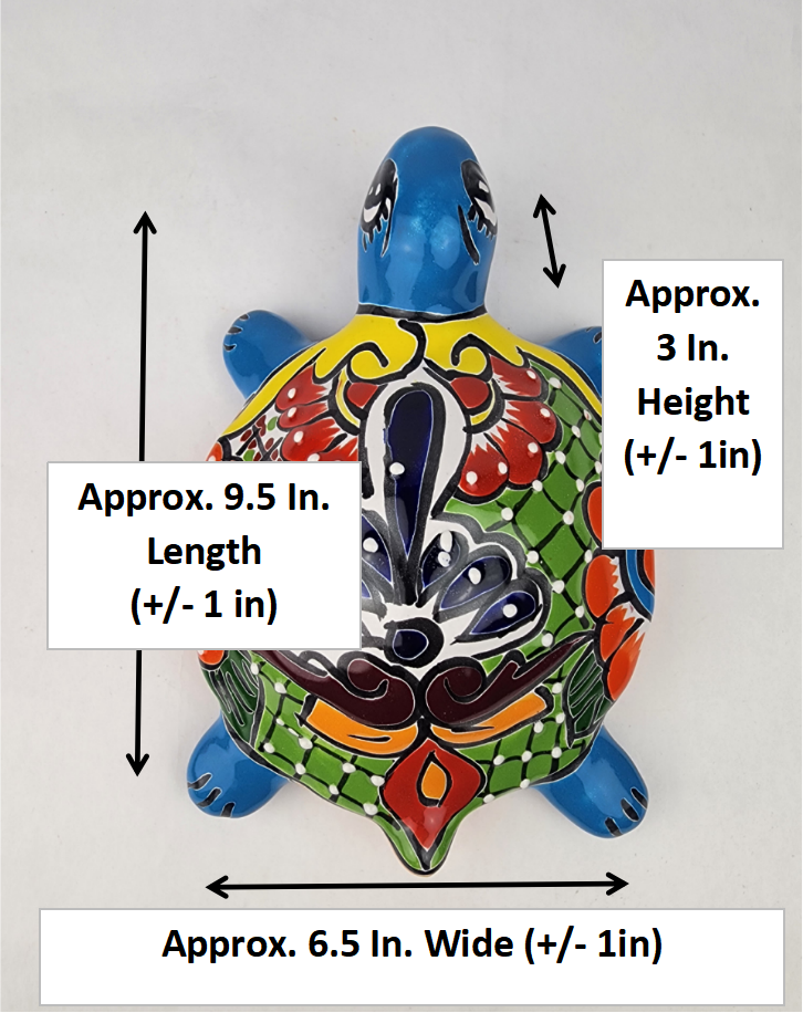 Sky Blue Talavera-Style Turtle Figurine 9.5" – Mexican Folk Art Accent