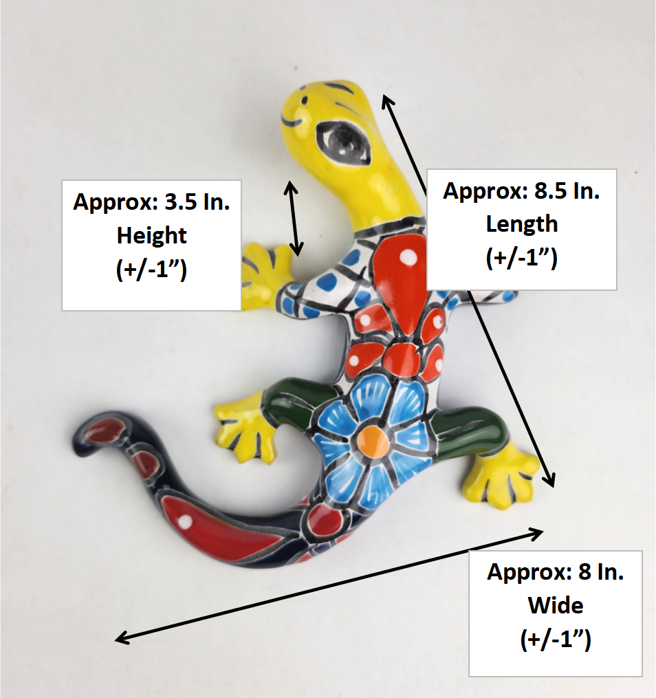 Yellow Talavera-Style Gecko & Fish – Mexican Folk Art Bundle