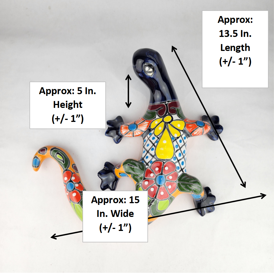 Blue & Orange Talavera-Style Gecko – Handcrafted Mexican Folk Art