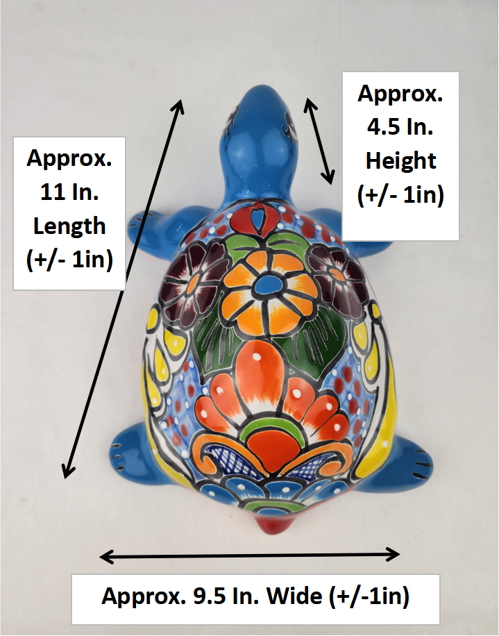 Sky Blue Talavera-Style Turtle Figurine 11" – Mexican Ceramic Garden Accent