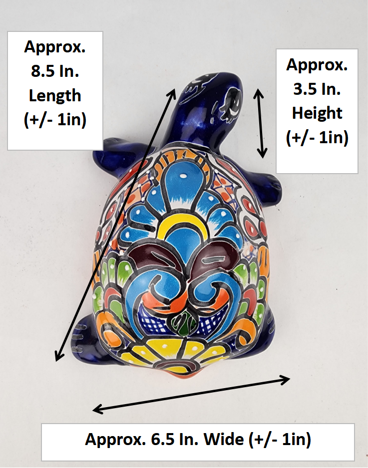 Talavera-Style Ceramic Turtle Figurine 8.5" – Mexican Folk Art Décor
