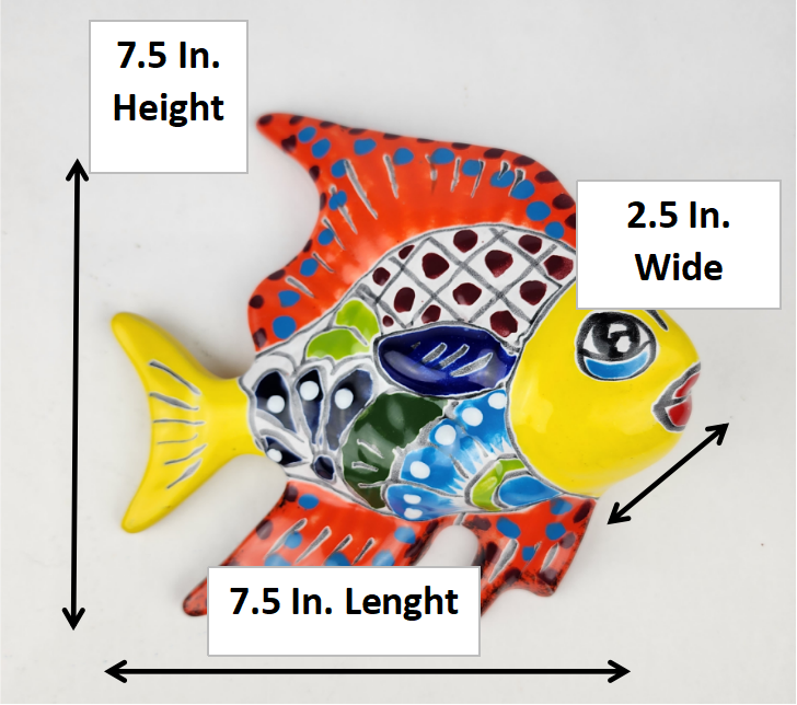 Yellow Talavera-Style Gecko & Fish – Mexican Folk Art Bundle