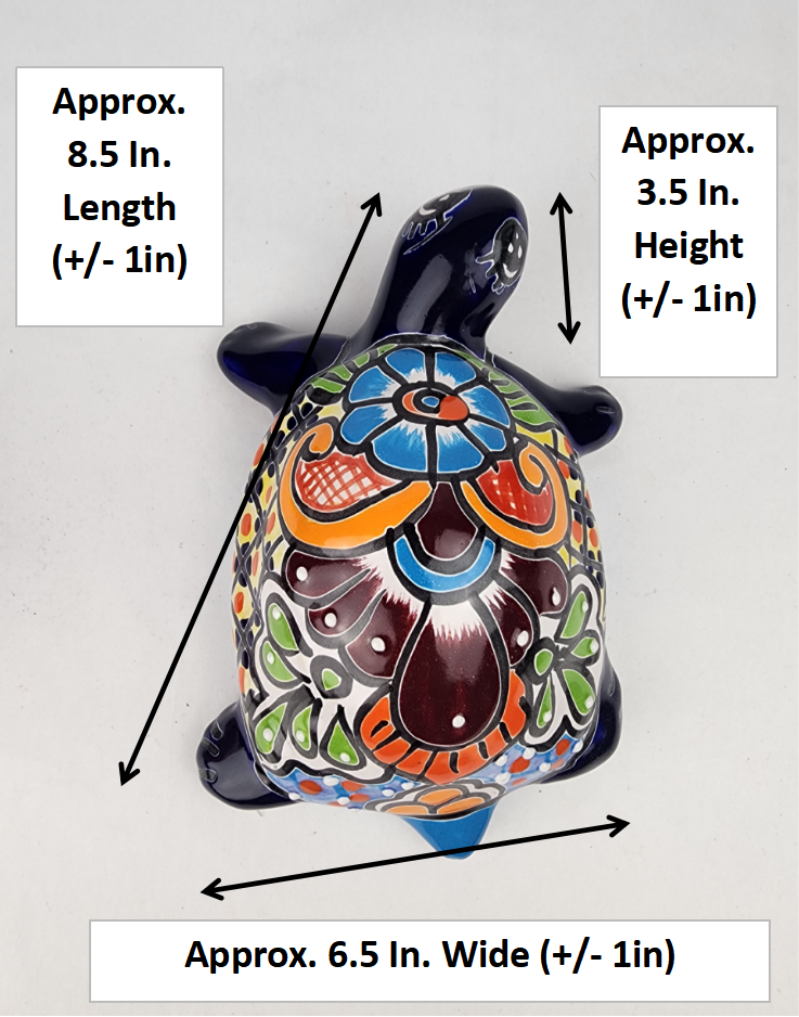 Talavera-Style Ceramic Turtle Figurine 8.5" – Mexican Folk Art Décor