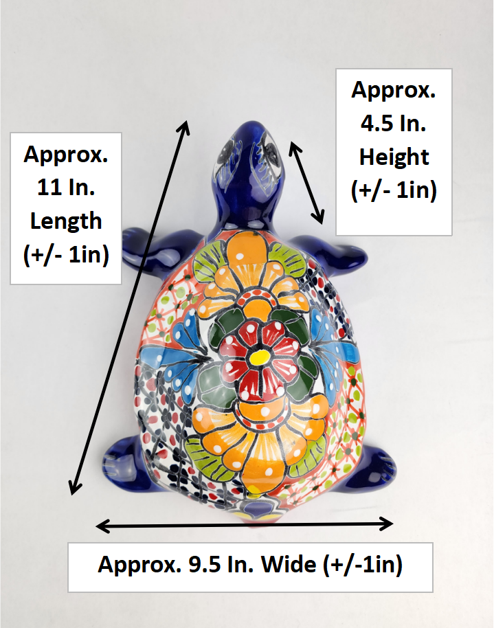 Hand-Painted Blue Talavera Turtle – Whimsical Ceramic Folk Art
