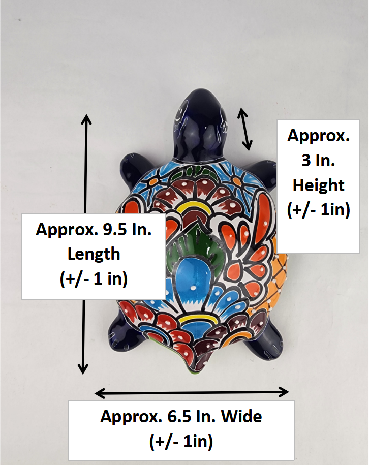 Blue Talavera-Style Ceramic Turtle Figurine 9.5" – Mexican Folk Art Décor