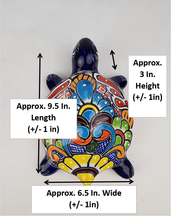 Deep Blue Talavera-Style Turtle Figurine 9.5" – Mexican Folk Art Décor