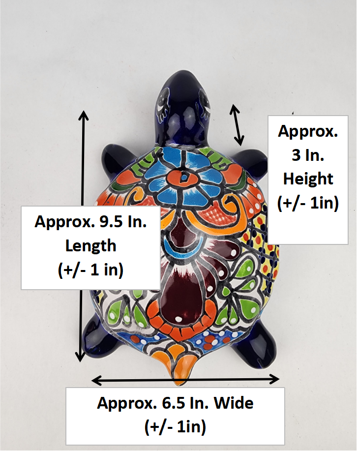 Blue Mexican Ceramic Turtle Figurine 9.5" – Talavera-Style Folk Art Décor