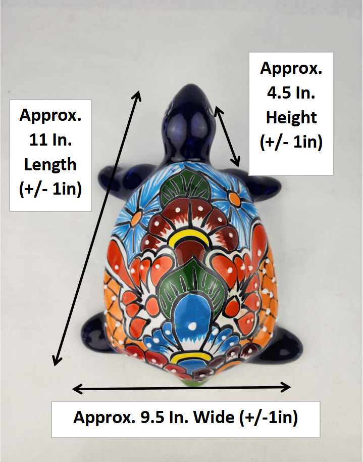 Large Blue Talavera-Style Turtle Figurine 11" – Mexican Ceramic Folk Art
