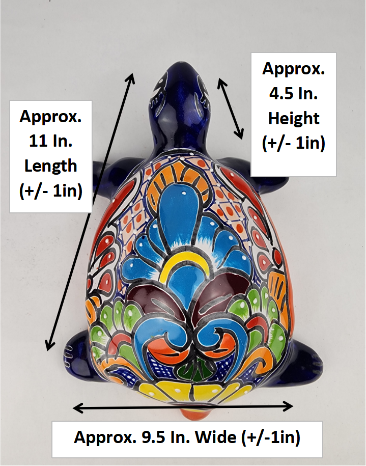 Blue Talavera Turtle Figurine 11" – Mexican Ceramic Garden Décor