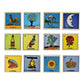 Roots & Memories 12-piece Mexican Lotería ceramic tile set arranged in a three-by-four grid on a white background.
