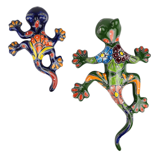 Talavera-Style Ceramic Salamander Wall Décor Set – Small & Large Pair