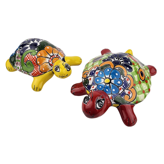 Talavera Turtle Duo — Mixed Size Garden Decor Set (2-Piece) | Handcrafted Mexican Ceramic Folk Art