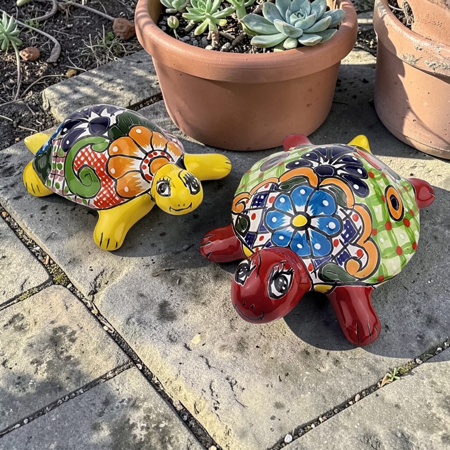 2-Piece Turtle Garden Decor Set – Mexican Ceramic Folk Art