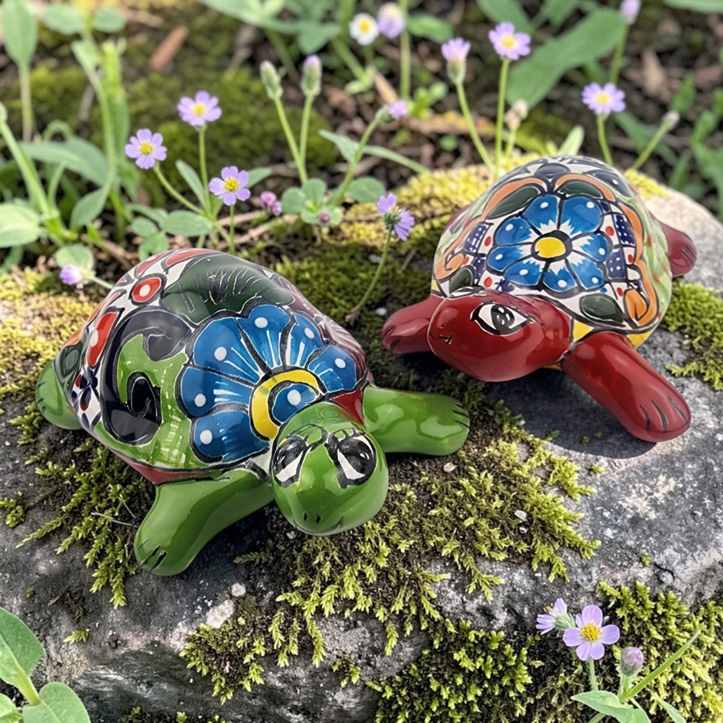 Talavera Turtle Pair — Garden Decor Set (2-Piece) | Handcrafted Mexican Ceramic Folk Art
