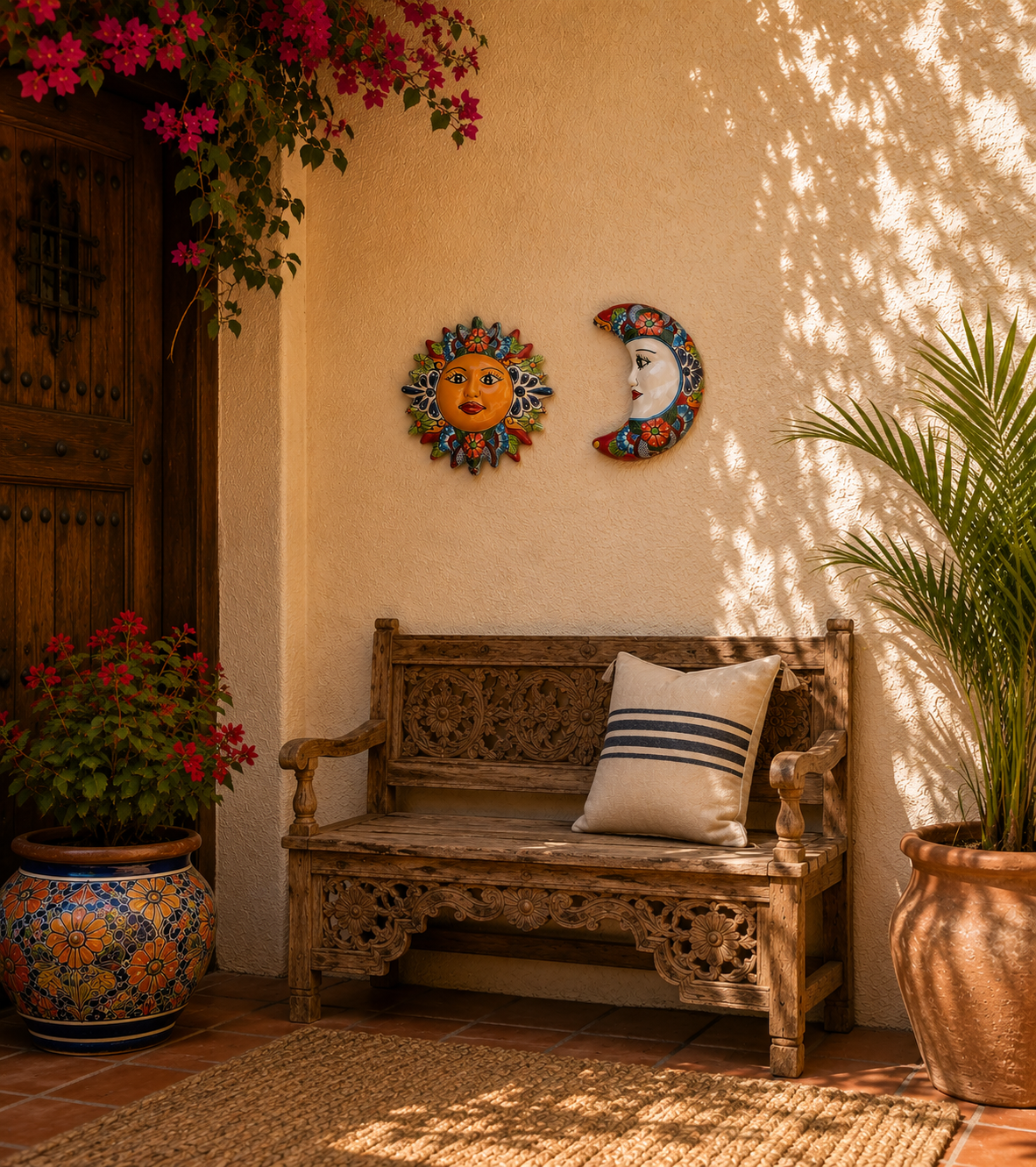 Red Talavera Sun & Moon Wall Décor Set – Mexican Folk Art Collection