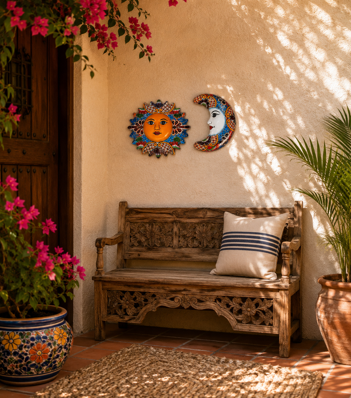 Blue Talavera Sun & Moon Wall Décor Set – Mexican Folk Art Collection