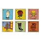 Six Mexican Lotería ceramic tiles on white: La Mano, La Rosa, La Calavera, El Músico, La Bota, and El Cantarito.