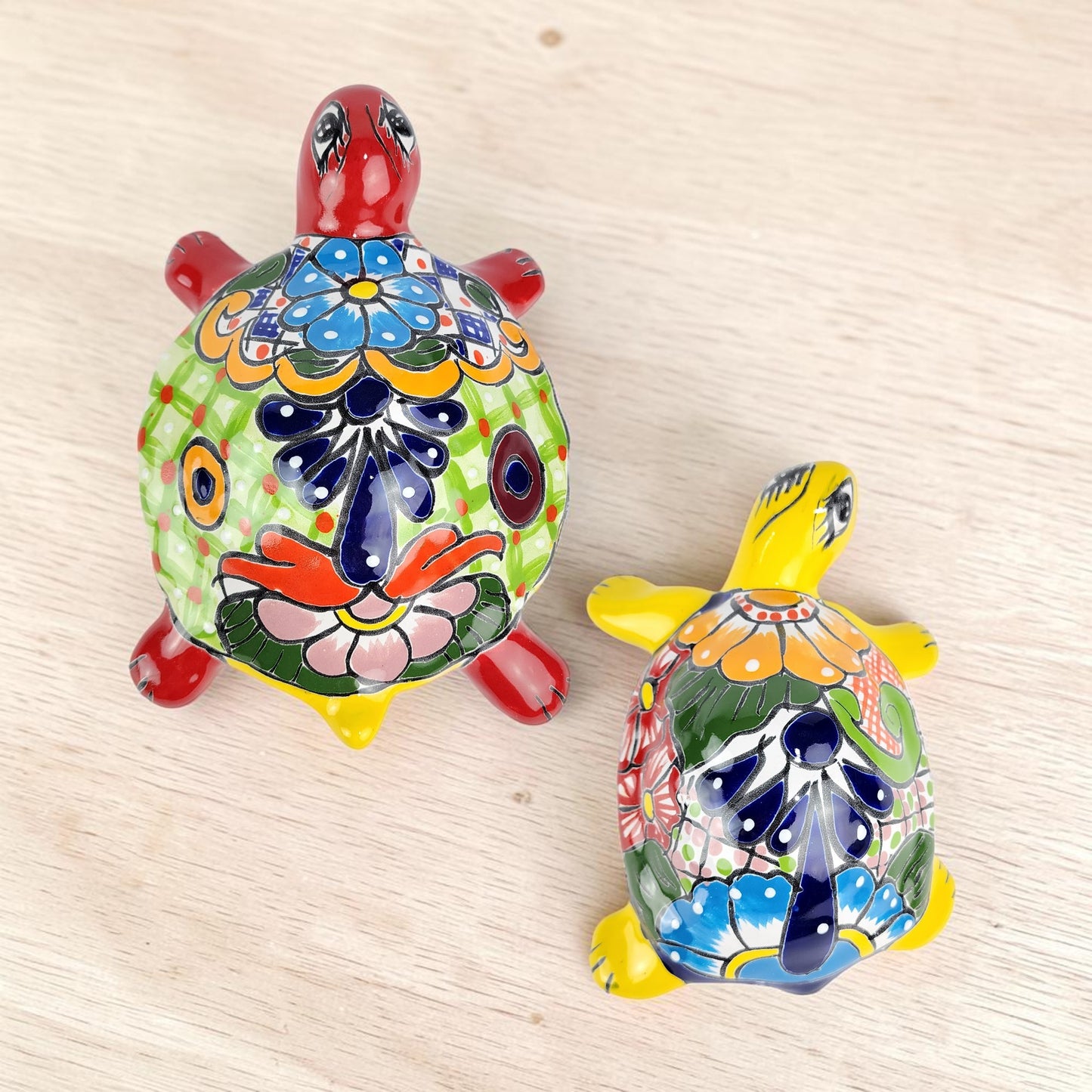 2-Piece Turtle Garden Decor Set – Mexican Ceramic Folk Art
