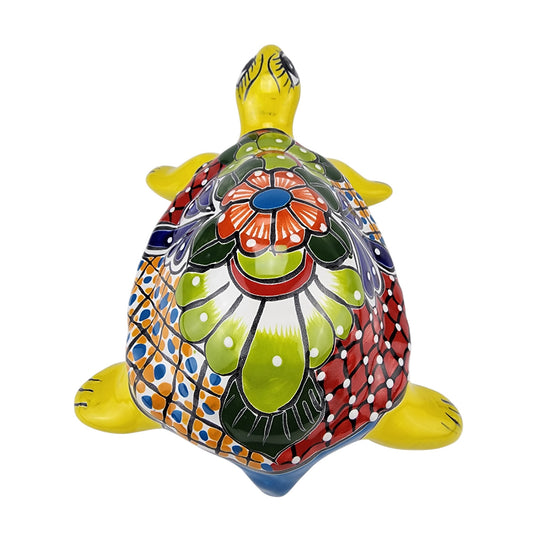 Yellow Talavera-Style Turtle – Handcrafted Mexican Folk Art Décor
