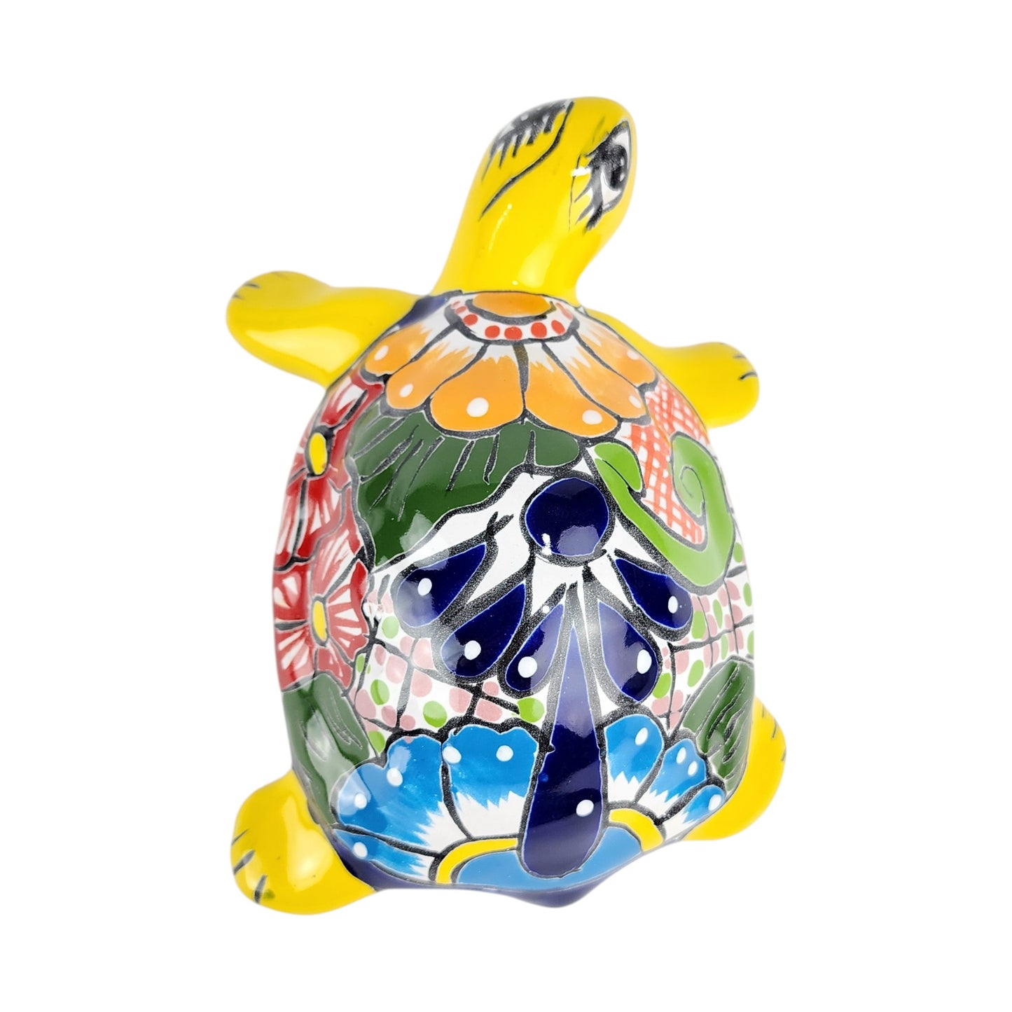 Yellow Talavera-Style Turtle – Handcrafted Mexican Folk Art Décor