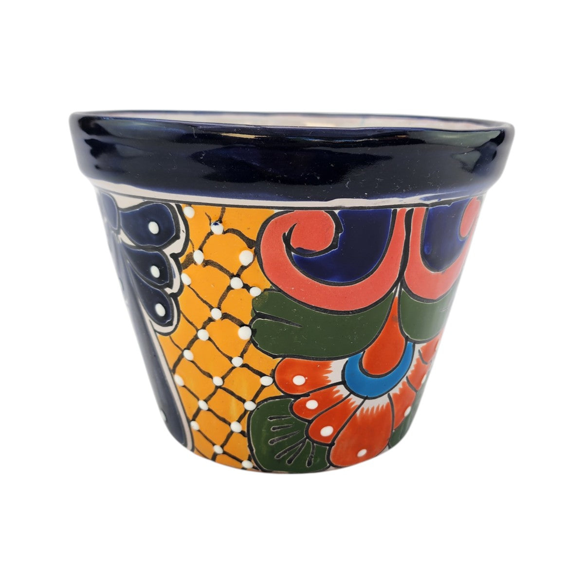 Blue Rim Talavera-Style Ceramic Planter 8" | Mexican Flower Pot