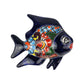 Blue Talavera-style ceramic fish wall décor handcrafted in Mexico with colorful floral artwork on a white background.