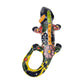Deep blue 13-inch Talavera-style ceramic iguana with green, yellow, orange, and multicolor patterns on a white background
