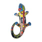 Sky blue 16-inch Talavera-style ceramic iguana with green and multicolor floral patterns on a white background
