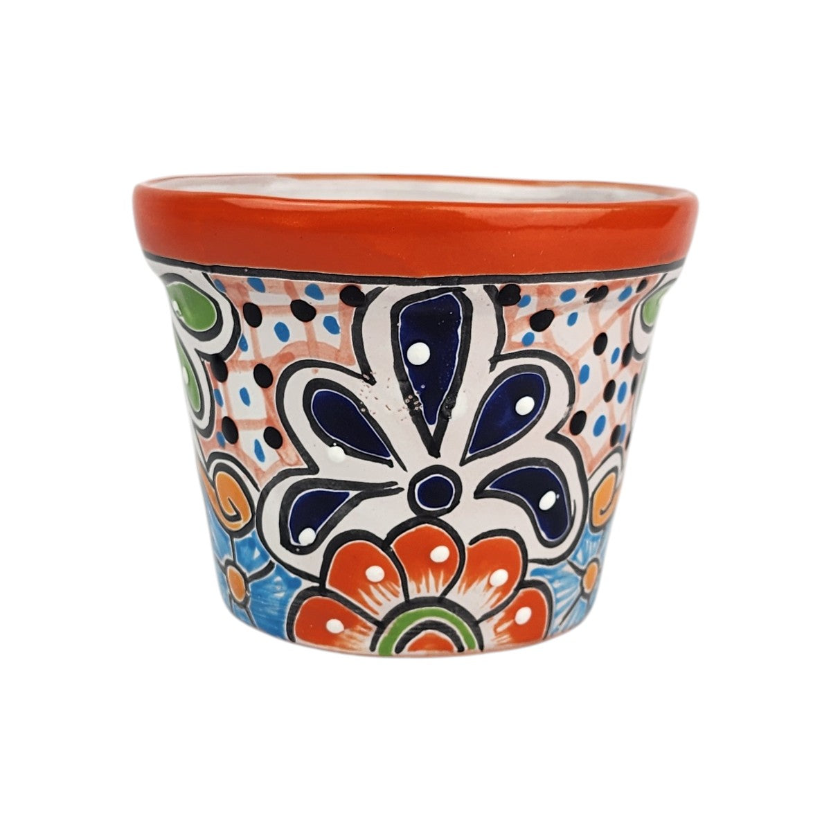 Red orange rim Talavera-style ceramic planter 5-inch hand-painted in Mexico