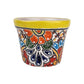 Yellow rim Talavera-style ceramic planter with colorful floral artwork, hand-painted in Mexico