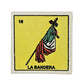 Lotería Tile La Bandera #16 Mexican ceramic folk art tile on white background