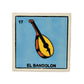 Lotería Tile El Bandolón #17 Mexican ceramic folk art tile on white background