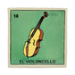 Lotería Tile El Violoncello #18 Mexican ceramic folk art tile on white background
